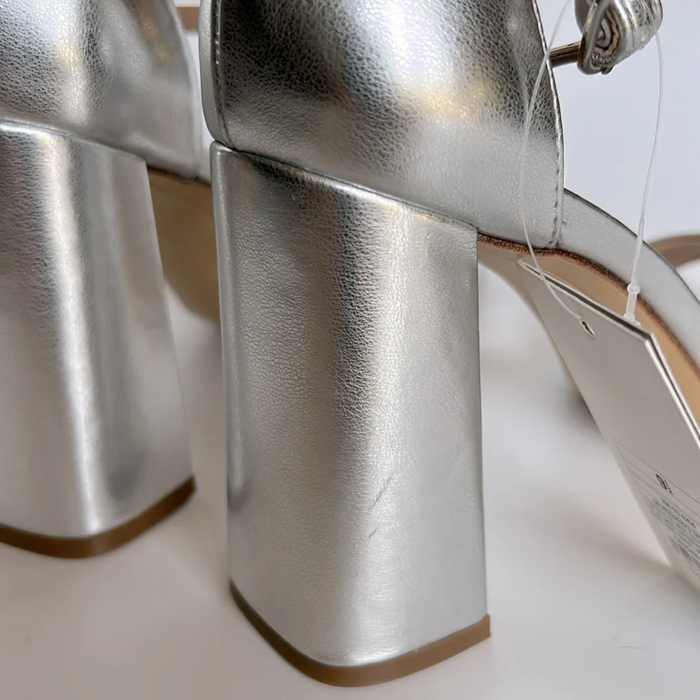 A New Day Shelly Metallic Silver Ankle Strap Heels